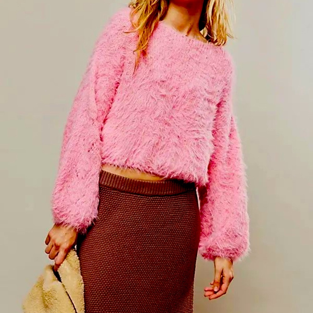 Free People Popstar Pink Flurry Fuzzy Sweater XS